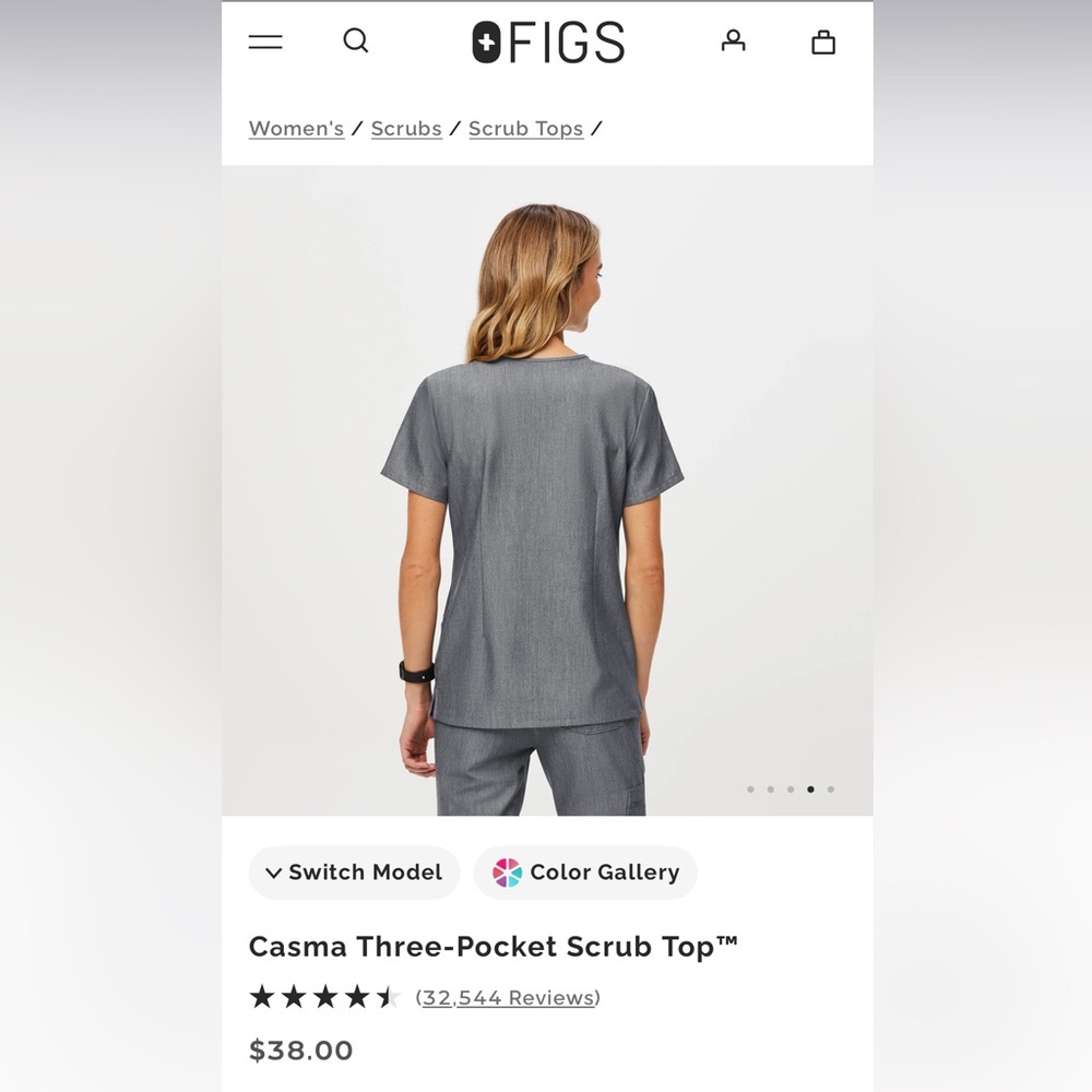 FIGS Casma Three-Pocket Scrub Top in Graphite - Picture 2 of 5